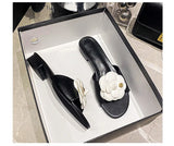 High End Luxury Flower Slippers Women Camellia Shoes Open Toe Slides Femme Outside&Home Pantuflas Sandals Ladies Flip Flops