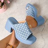 Stylish Pearl Decor Denim Sandals Women Summer Plus Size Buckle Platform Sandal Woman Office Ladies Open Toe Sandalias Mujer