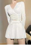 Split Swimsuit Women's Two-piece Solid Color Skirt Style Fairy Style Long Sleeved Sunscreen Sports Flat Pants Swimsuit
