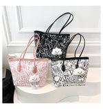 Large Capacity Printed Tote Bag, Fashion and Versatile Casual Single Shoulder Handbag with Pendant, College Style Women's Bags