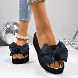 2026 Summer Big Bowknot Platform Slippers Women Plus Size 42 Open Toe Wedges Sandals Woman Lightweight Casual Beach Flip Flops