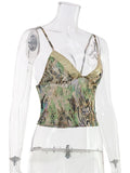 Ahagaga Fashion Sexy Women's Tops Sequin Patchwork Slimming Summer Print Personality Crop Top Short  Beach Sleeveless  Backless