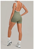 Color Blocking Brushed Yoga Jumpsuit Women Hollow Out Backless Tight Sport One Piece Suit Gym Running Exercise Fitness Bodysuits