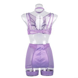 Toucheart 5-Pieces Erotic Lingerie Sexy Hip Skirt For Women Mesh Patchwork Hollow Out See-Through Lure Garters Underwear Suit