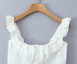 Summer Women White Cotton Dress Set 2025 Top+skirt 2 Pcs Outfit Ruffles Button Slim Top A-line Maxi Skirt Beach Casual Dress