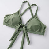 Women 2 Piece Bikini Set Fashion Solid Color Sleeveless Tie up Front Bra and Low Waist Briefs Summer Holiday Bathing Suit
