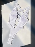 Sexy Solid Cross Backless Swimsuit One Piece Bikini Thong Swimwear Bodysuits Women Biquini Bathing Suits Black and White 2 Color