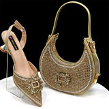 doershow Italian Shoes And Bag Sets For Evening Party With Stones Italian Leather Handbags Match Bags!  HFG1-21