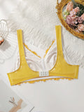 plus Size Women's Sexy Embroidered Lace Trim Bra Wireless Padded Comfortable Underwear Non-Squeezing No Wire Vest Top MR2624