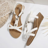 Summer Woven Wedges Rome Sandals Women 2025 Plus Size 36-42 Elastic Band Sandles Woman Lightweight Slip On Beach Sandalias Mujer