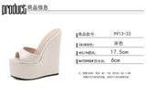 NASBAVI 2025 Fashion Peep Toe Wedges Heel Outside Women Slippers Concise PU Platform Slip on Summer Beach Mules Apricot 35-42