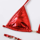 PU Leather Pearls Bikini Mini Micro Thong Bikinis Women Swimwear Female Swimsuit Two-piece Bikini Set Halter Bathing Suit Swim