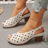 Vinatge Peep Toe Thick Heels Sandals Women Hollow Out Back Strap Rome Sandles Woman Plus Size 43 Lightweight Sandalias Mujer