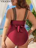 VigoJany 2026 Solid Strapped Plus Size Swimwear Women Cross Push Up Verge Large One Piece Swimsuit Beach Chubby Big Bathing Suit