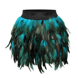 Womens Faux Feather Mini Skirt Elastic Mid Waist A-line Skirt Ladies Mardi Gras Outfit Festivals Carnival Dance Party Supplies