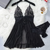 Transparent Blue Sexy Lingerie Women Underwear See Through Sleepwear Lace Nightdress And Panties Pijamas Set Adult Female Nighty