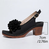 Summer Flower Decor Thick Heeled Sandals Women Plus Size 43 Lightweight High Heel Sandals Woman Back Strap Peep Toe Sandles 2026