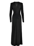Ahagaga Fashion Sexy Elegant Maxi Dresses Streetwear V-neck Casual Solid High Split Long Sleeve Slim Sheath Party Women Vestidos