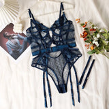 Toucheart Lace Sexy Skinny Babydoll Bodysuit Embroidery Erotic Private Adult Suit Solid Color Patchwork High Waisted Sexy Set