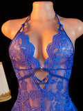 Adult Erotic Bodysuit Lace Hanging Collar Deep V-neck Semi Transparent Women Sexy Lingerie Crotchless Hot Underwear