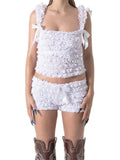 2 Piece Sets Women's Layered Ruffle Lace Sleeveless Vest Tops and Bow Shorts Sets 2024 Summer Casual Gothic Y2K Loungewear