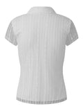 Women White Lace Shirts Solid Color Lapel V Neck Short Sleeve Slim Fit Tops and Blouses Summer Elegant