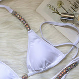 4 Colors Sexy Bikini Women Solid Luxe Rhinestone Bandage Halter Swimwear Swimsuit Female Bikinis Set Bathing Suit Beach Thong