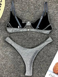 Glitter Sparkling Underwired V-Bar Bikini Women Swimsuit Female Swimwear Two-pieces Bikini Set Micro Thong Bathing Suit Swim