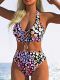 Sexy Pink Leopard Print Gradient Bikini Set Women Drawstring V Neck Push Up High Waist Swimsuit 2026 Beach Bathing Suit Swimwear