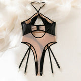 DEKA-See Through Mesh Bodysuit for Women, Matching Halter, Lace Up Bathing Suit, Push Up Swimsuit, Beach Swimwear