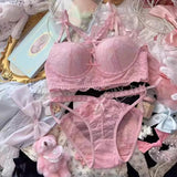 Japanese Lace Bra Set, Heart Pendant Purple Lingerie Sexy & Pure Small Chest Push Up Bralette, Fashion Outerwear Design Enhancer