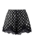 Summer Women's Dots Print Satin Shorts Elastic Waist Loose Lace Trim Hem Short Pants for Daily Casual Lounge Wear