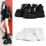 2026 Chunky Platform Punk Sneakers Women Belt Decor Lace Up Thick Bottom Vulcanized Shoes Woman Heighten Rivets Goth Shoes Mujer