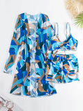 New Sexy 3 Pieces Suit for Women Neck Hanging Bikini Set+Cover-up Swimwear Sunproof Tankini High Waist Shorts Swimsuit Beachwear