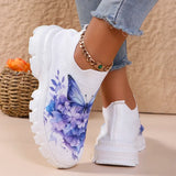 Fashion Butterfly Print Knit Sneakers for Women Breathable Mesh Platform Sneakers Shoes Woman Plus Size Thick Sole Walking Shoes