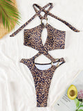 Sexy Tummy Cut Out Halter Women Thong Swimwear One Piece Swimsuit Female High Cut Monokini Rings Bathing Suit Swim Beach Wear
