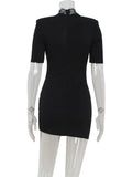 Ahagaga Sexy Sheath Women's Mini Dresses Solid Lace Turtleneck Slim Fit Bodycon Hollow Out Half Sleeves Streetwear Vestidos Robe