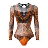 S - XXL Printed Long Sleeve With Sarong One Piece Swimsuit Women Swimwear Female Flowers Padded Bather Bathing Suit Swim K7181