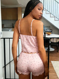 Women Pajama Set 2 Piece Floral Lace Trim Camisole Top and Shorts, V Neck Adjustable Strap Summer Sleepwear