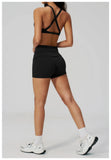 Women Two Piece Gym Yoga Sets Back Cross Sports Bra Pleate High Waist Short Fitness Suit Outdoor Running Camisole Tops Outfits