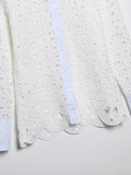 Spring Women Summer White Lace Dress Set Hollow Out Embroidery Shirt Skirt 2 Pcs Robe Outfits Single Breasting Cotton Maxi Dress