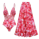 3D Flower One Piece Swimsuit and Skirt 2025 Sexy Swimwear Women Push Up Bodysuit Monokini Swim Suit Bathing Suit Beachwear