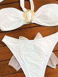 2025 New Sexy Swimsuit Metal Accessories Hollow Bikini Solid Color Tube Top Strap Women's Swimsuit Maillot De Bain 2 Pièce Femme