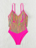 Colorful Tassel One Piece Swimsuit Women Sexy Hot Pink Push Up Tummy Control Swimwear Beach Backless Bathing Suit Monokini 2024