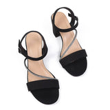 Fashion Crystal Strap Block Heel Sandals Women Plus Size 43 One Strap High Heels Sandalias Mujer Anti Slip Black Party Shoes
