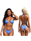 2026 Summer Women's Bikini Set Striped Dots Halter Bra with Side Tie-ups Bead Briefs 2 Piece Swimsuits Female Bathing Suits