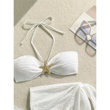3PCS With Sarong Metal Star Halter Bikini Female Swimsuit Women Swimwear Three-Pieces Bikini Set Bather Bathing Suit Swim V7042