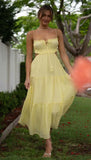 Foridol Strapless Yellow White Summer Dress for Women Elegant Holiday Beach Boho Maxi Long Sundress Backless Sexy Party Vestidos