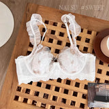 Pure Desire Minimizer Bra Rabbit Ear Cup Ultra Thin Support for Large Bust Retro Embroidered Lace Lingerie Set Women S-XL MOYISU