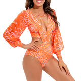 TW Sexy High Waist One Piece Swimsuit Women V Neck 2024 Long Sleeve Bathing Suit Brazilian Swimwear Monokini Summer Beachwear